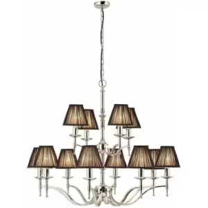 Image of Avery Ceiling Pendant Chandelier Light 12 Lamp Bright Nickel & Black Pleat Shade