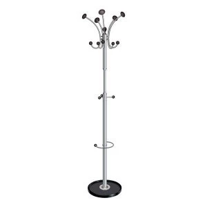 Image of 5 Star Facilities Coat Stand with Revolving Head 5 Pegs 5 Hooks Base 380mm Height 1890mm BlackChrome