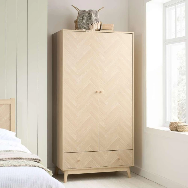 Image of Birlea Herringford Light Oak 2 Door 1 Drawer Wardrobe
