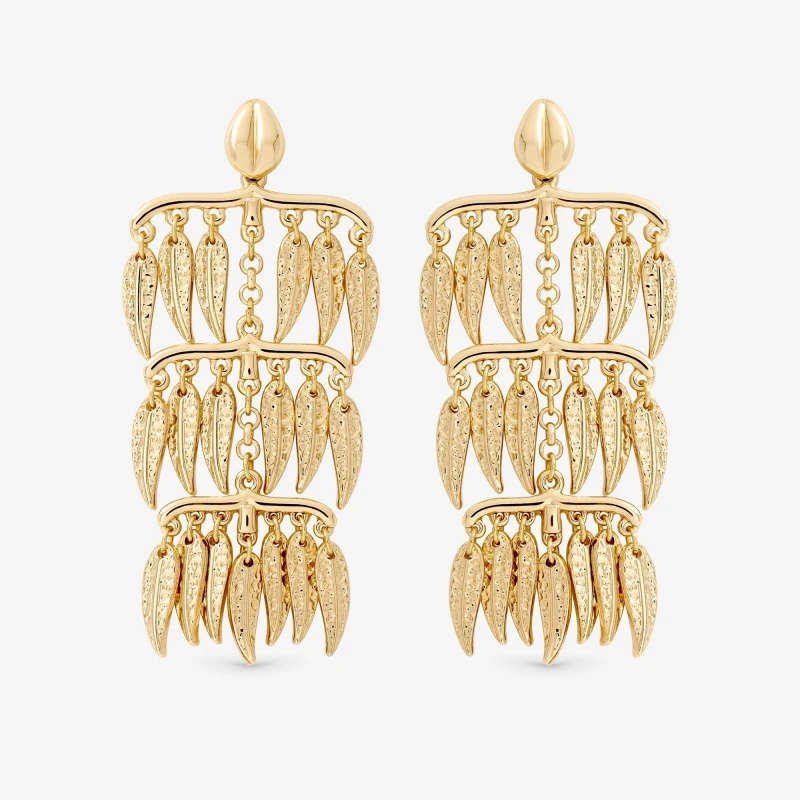 Image of Mood Gold Plated Cascading Leaf Earrings Gold female One Size