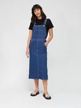 Image of Levis Hemp Mix Denim Pinafore Midi Dress - Blue Size XS, Women