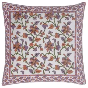 Image of Mentera Cotton Velvet Cushion Lilac/Coral, Lilac/Coral / 50 x 50cm / Polyester Filled