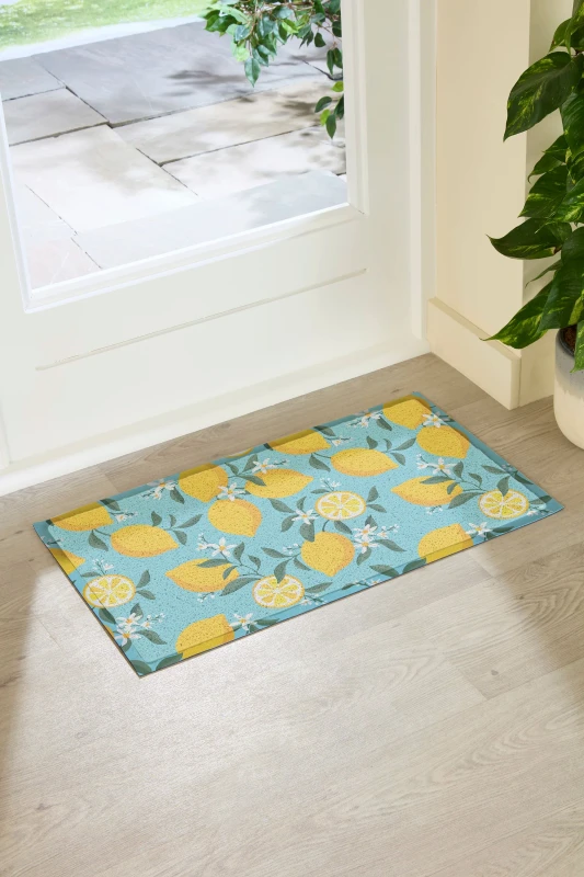 Image of Artsy Mats Lemons On Blue Indoor Outdoor Doormat (70 X 40Cm), Blue 9.51E+12