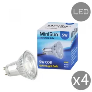 Image of 4 MiniSun Glass Bodied 5W COB GU10 Bulbs 3000K 400lm