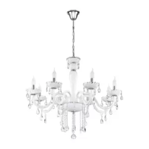 Image of Chandelier Pendant Light Colour Chrome Shade White Glass Droplets Bulb E14 8x40W