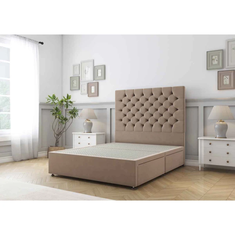 Image of Sloomy Mayfair Mink Plush Divan Bed Base 2 Drawers Same Side With 26" Strutted Headboard 2'6 Small Single