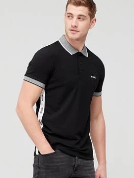 Image of BOSS Paule Collar Detail Polo Shirt - Black, Size L, Men