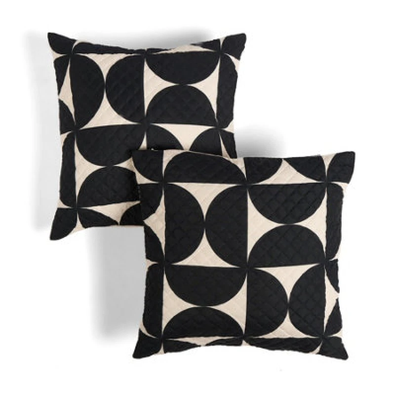Image of OHS OHS 2 x Embossed Pinsonic Circular Quilted Cushion Covers in Black Size: 45cm x 45cm Black 45cm x 45cm Unisex 5027434226092