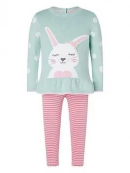 Image of Monsoon Baby Girls Bunny Knit Top And Legging Set - Aqua