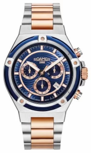 Image of Roamer Tempo Master Blue Dial Rose Gold Bi Colour Bracelet Watch