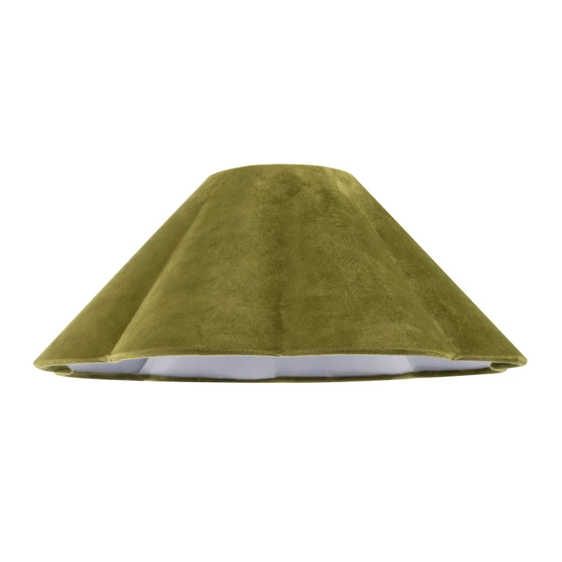 Image of Happy Homewares Olive Green Velvet Fabric Empire Lamp Shade with Elegant Scallop Edges Size: 16" Olive Unisex 16"