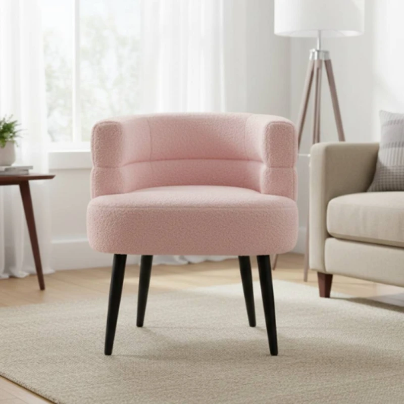 Image of Alivio Sherpa Sofa Chair for Living Room Dining Room Makeup Office Reception in Pink Pink Unisex