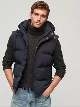 Image of Superdry Everest Hooded Padded Gilet - Navy, Size S, Men