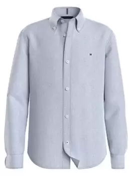 Image of Tommy Hilfiger Boys Stretch Oxford Long Sleeve Shirt - Calm Blue, Calm Blue, Size 8 Years