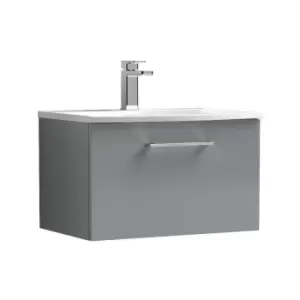Image of Arno Gloss Cloud Grey 600mm Wall Hung Single Drawer Vanity Unit with 30mm Curved Profile Basin - ARN1322G - Cloud Grey - Nuie