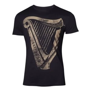 Image of Guinness - Distressed Harp Logo Mens Medium T-Shirt - Black