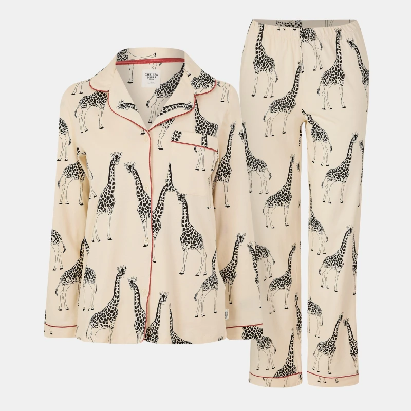 Image of Chelsea Peers Button Up Pyjama Set White Giraffe female 14 (L)