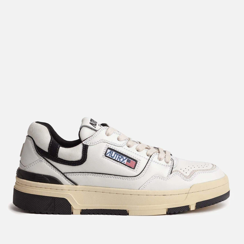 Image of Autry Court Leather Trainers White Black female UK 3