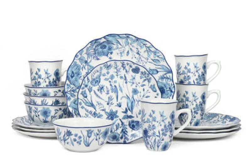 Image of Waterside 16Pc Blue Floral Dinner Set, Multi 6290