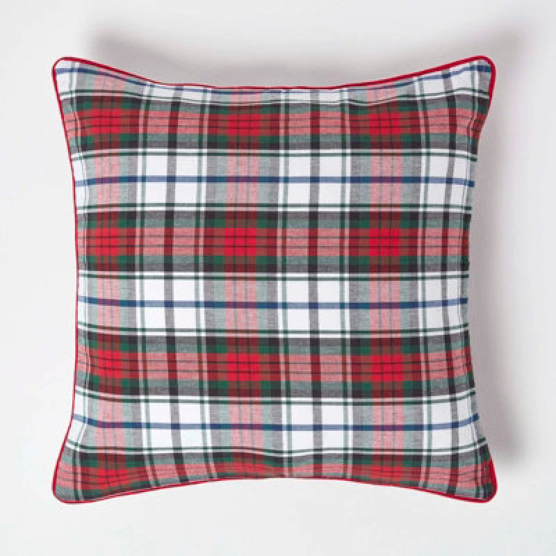 Image of HOMESCAPES Cotton Macduff Tartan Cushion Cover, 60 x 60cm - Red - Homescapes KT1384C