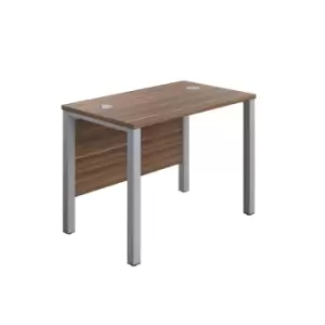 Image of Goal Post Rectangular Silver Frame Straight Desk - Dark Walnut