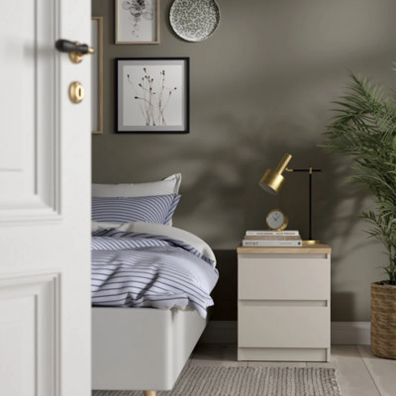 Image of Furniture To Go Naia Bedside 2 Drawers In Cashmere Jackson Hickory (W) 40.4 X (H) 49.5 X (D) 50Cm