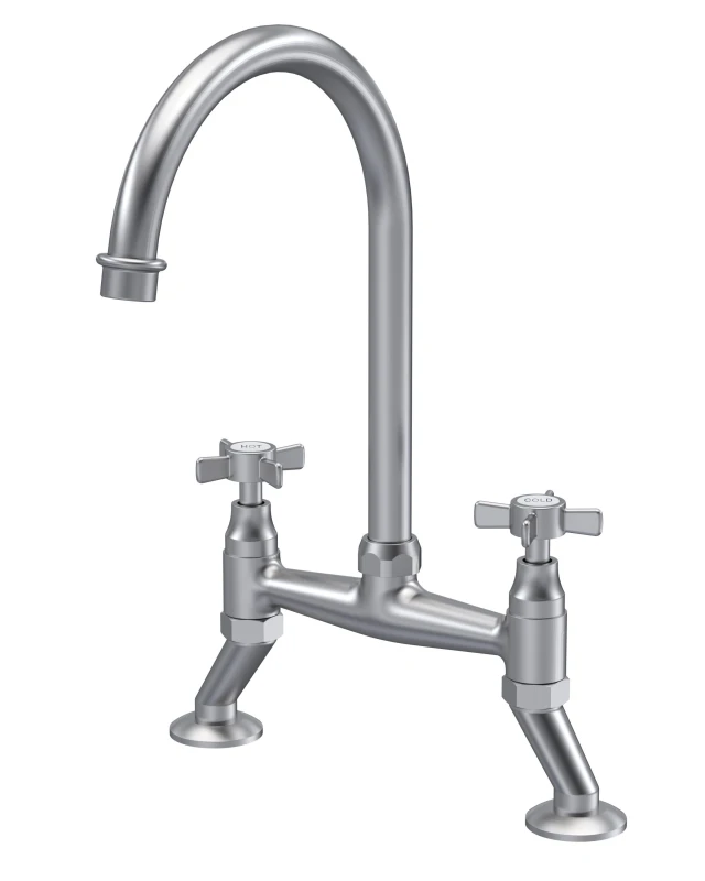 Image of Balterley Classic Bridge Mixer Kitchen Tap with Crosshead Handles Brushed Nickel Metallics