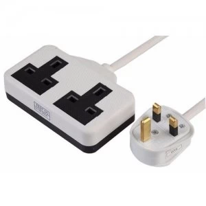 Image of Zexum White UK 3 Pin Plug With 2 Gang 2G Socket Extension Cord Cable Lead - 2 Meter