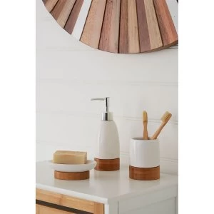 Image of Premier Housewares 3 Piece Earth Dolomite Bamboo Bathroom Set - White