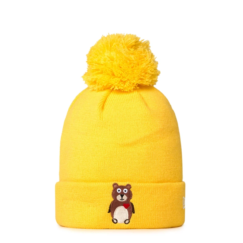 Image of New Era Animal Pom Pom Beanie Juniors - Yellow Yellow Child