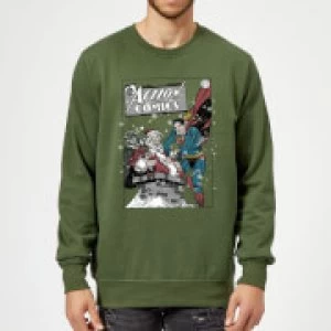 Image of DC Comics Originals Superman Action Comics Green Christmas Sweatshirt - S - Green