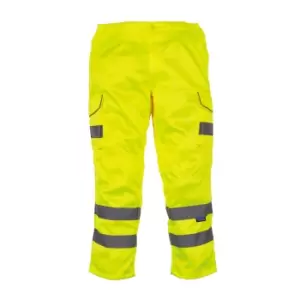 Image of Yoko Mens Hi Vis Polycotton Cargo Trousers With Knee Pad Pockets (28R) (Yellow)
