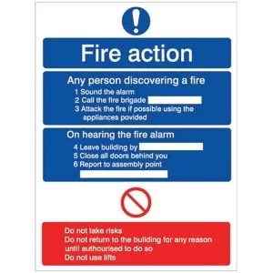 Image of The House Nameplate Company Fire Action Fire Information Sign, (H)200mm (W)150mm