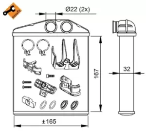 Image of NRF Heat Exchanger with attachment material 54208 Heater Core,Heat Exchanger, interior heating OPEL,VAUXHALL,Corsa C Schragheck (X01)