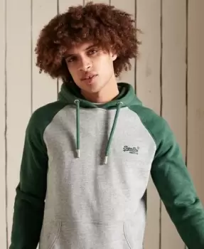 Image of Superdry Mens Vintage Logo Embroidery Baseball Hoodie Grey / Athletic Grey Marl/Heritage Pine Green - Size: S