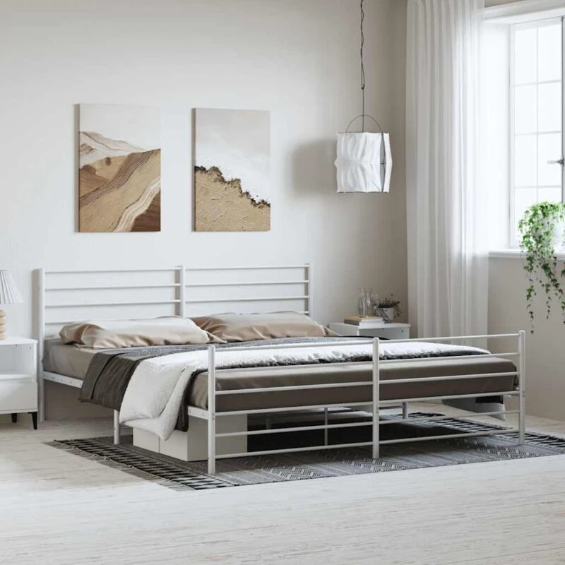Image of JINLEFU Metal Bed Frame without Mattress with Footboard White 193x203cm vidaXL JRVDZX-352392_DE