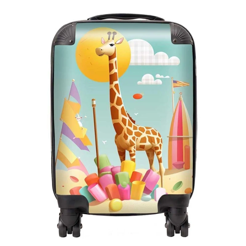 Image of Warren Reed - Designer A Giraffe On A Beach Holiday Suitcase in Yellow Size: Medium Yellow Unisex Medium