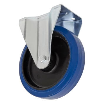 Image of Heavy-Duty Blue Elastic Rubber Fixed Castor Wheel 100mm - Trade