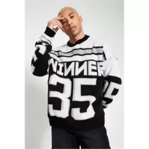Image of I Saw It First Black Mens Winner Fine Knit Jaquard Jumper - Black