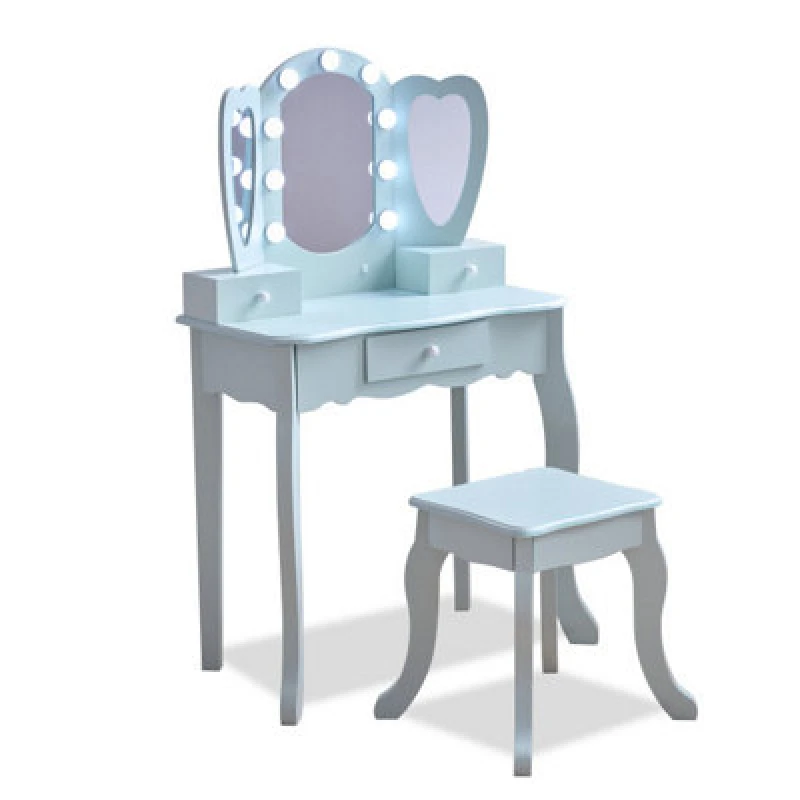 Image of Teamson Kids Heart Glow Play Vanity Set, Light Blue TD-13945D