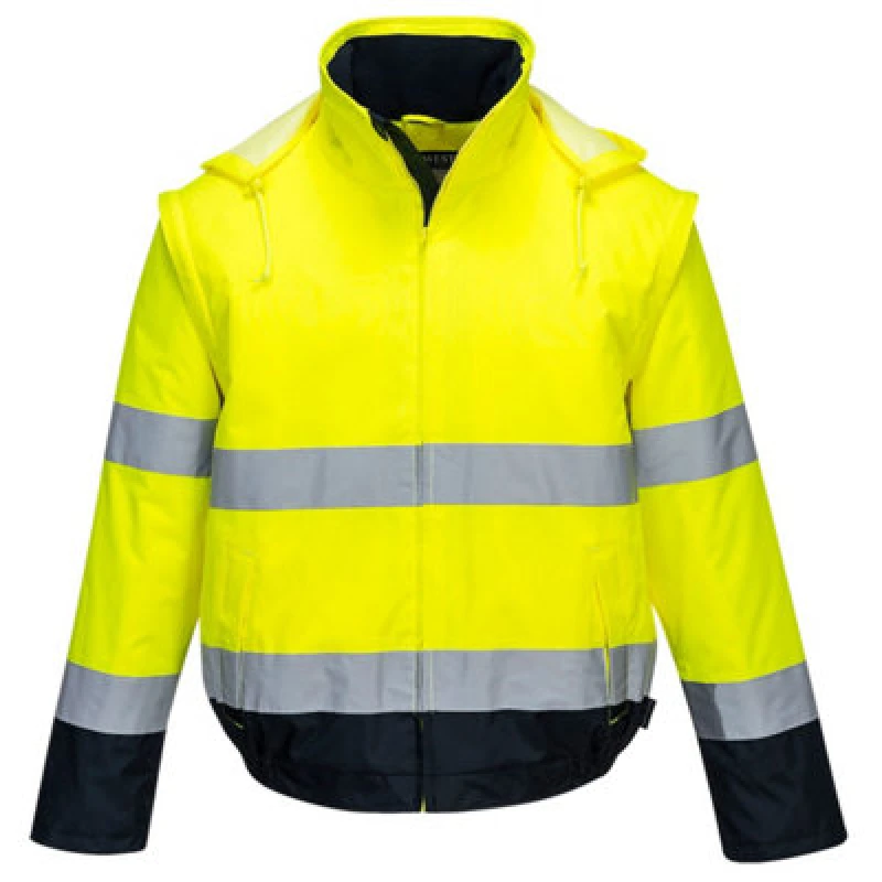 Image of Portwest Essential 2 in 1 Waterproof Hi Vis Jacket C464YNRS Colour: Yellow / Navy