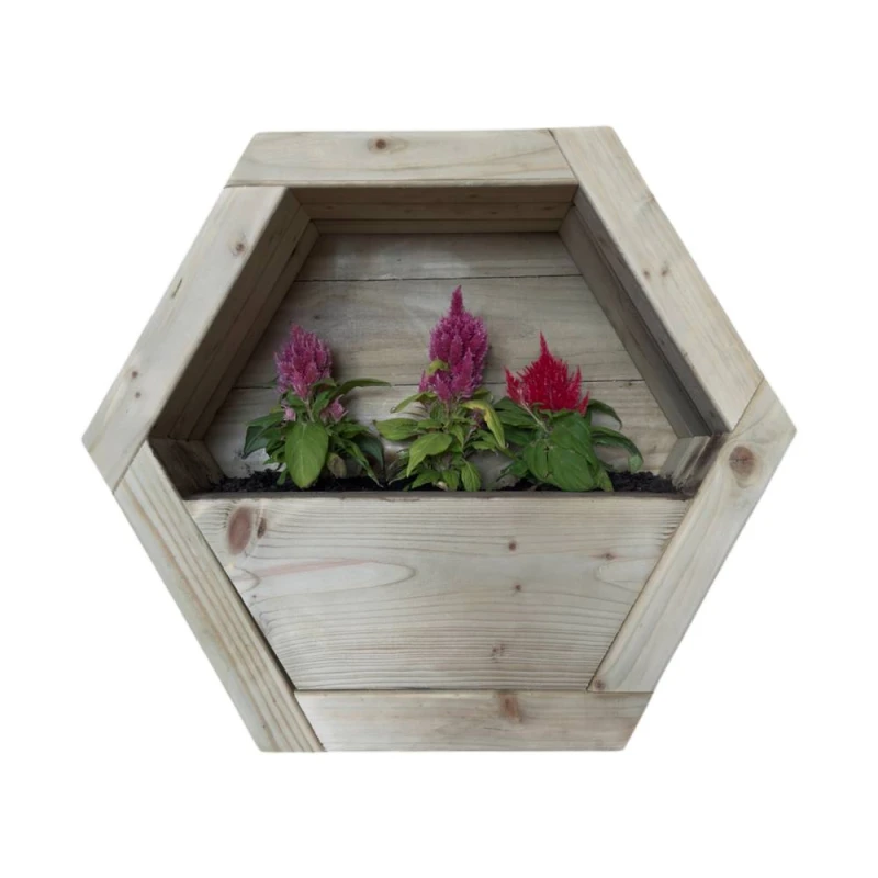 Image of Buttercup Farm Medium Hanging Wooden Hexagon Wall Planter - L16 x W44 x H38cm in Light Brown Light Brown Unisex