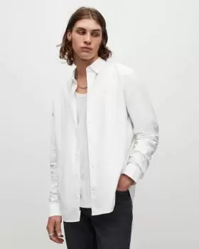 Image of AllSaints Mens Cotton Relaxed Fit Hermosa Shirt, White, Size: S