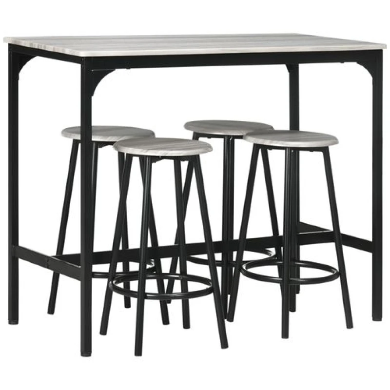 Image of HOMCOM 5 Piece Bar Table and Stools Set w/ Metal Frame Grey 835-890V00GY