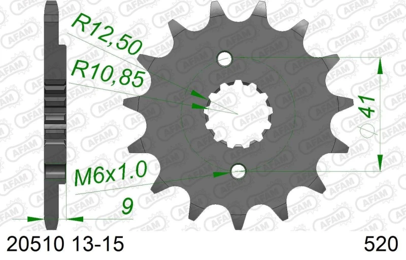 Image of AFAM Steel Standard Front Sprocket 20510520, Size 70 mm