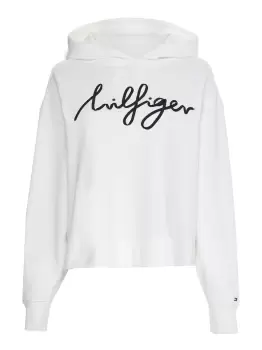 Image of Tommy Hilfiger Relaxed Handwritten Script-printed Hoodie In White - Size S