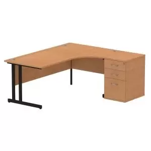 Image of Impulse 1800mm Right Crescent Office Desk Oak Top Black Cantilever Leg