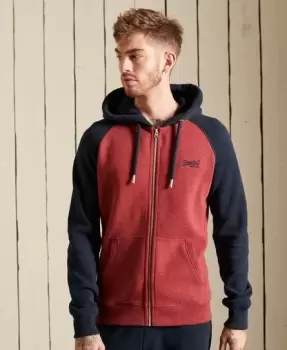 Image of Superdry Mens Vintage Logo Embroidered Baseball Zip Hoodie Blue / Rhubarb Marl/Navy - Size: S