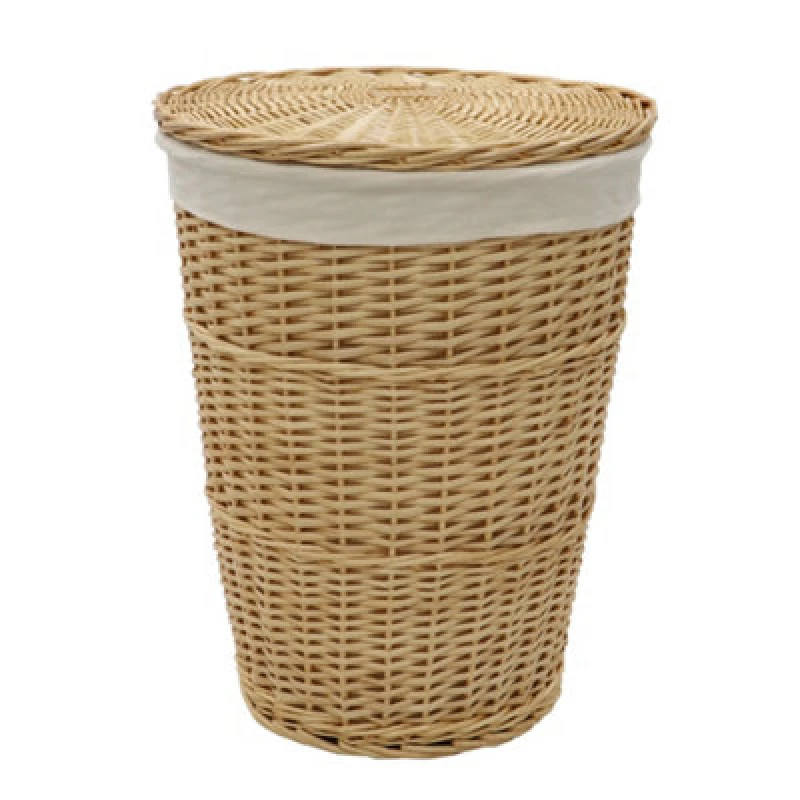 Image of JVL Hand Woven Acacia Round Laundry Willow Basket with Lid Gold