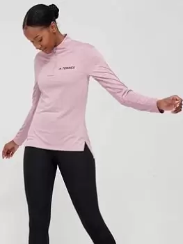 Image of adidas Terrex Half Zip Long Sleeve Top - Mauve Size S, Women